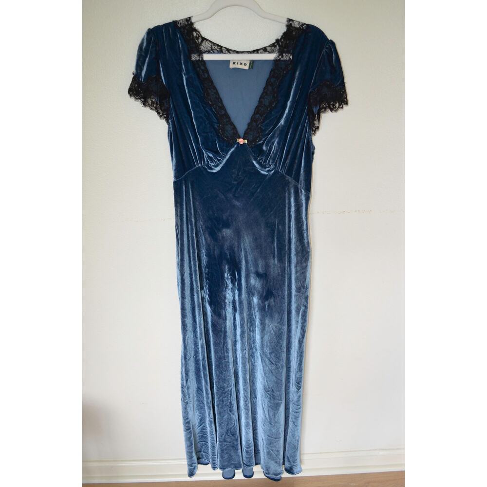Rixo Red Velvet Clarice Midi Dress Steel Blue Size 2X - Picture 4 of 8